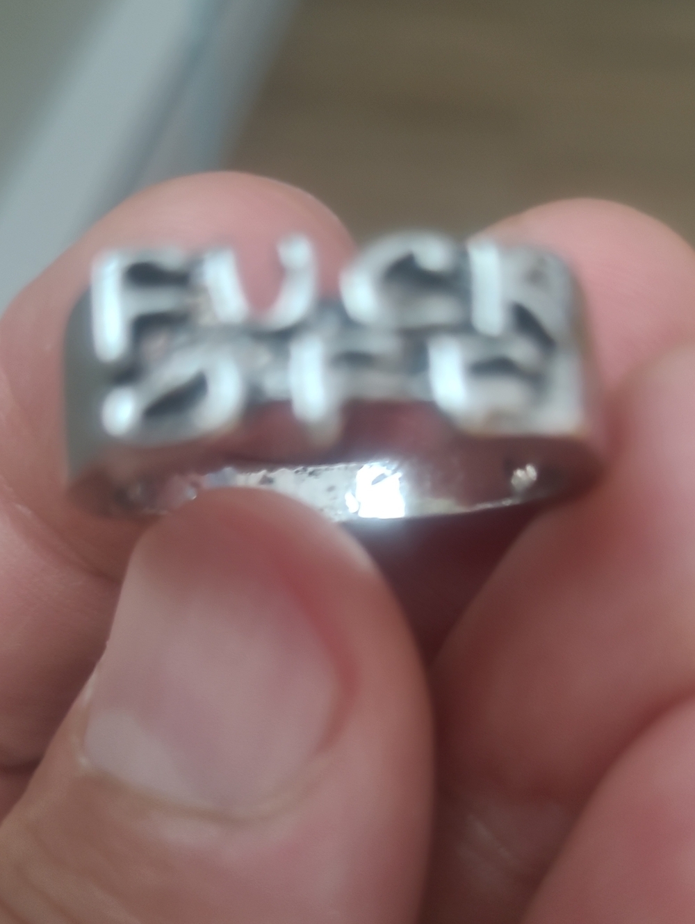 Sterling Silver Statement 'F*** S***' Men's Ring - Silver